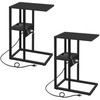 TUTOTAK C Shaped End Table with Charging Station, Set of