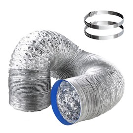 Tosucs Duct Hose, 5.9 inches (150 mm) (Diameter) 0.6 ft (2 m), Flexible Duct, 6.9 inches (150 mm) Hose with 2 Clamps 5.9 inches (150 mm) Hose for Blowers, Aluminum Hose for Ventilation, Heat