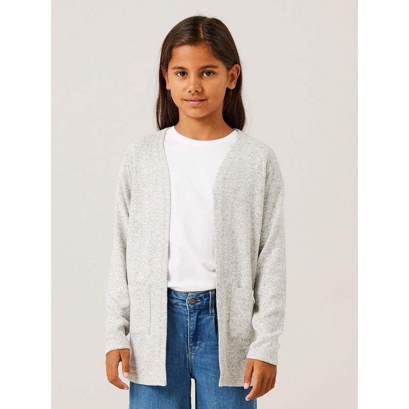 NAME IT Girl's Long Fit Cardigan, grey melange