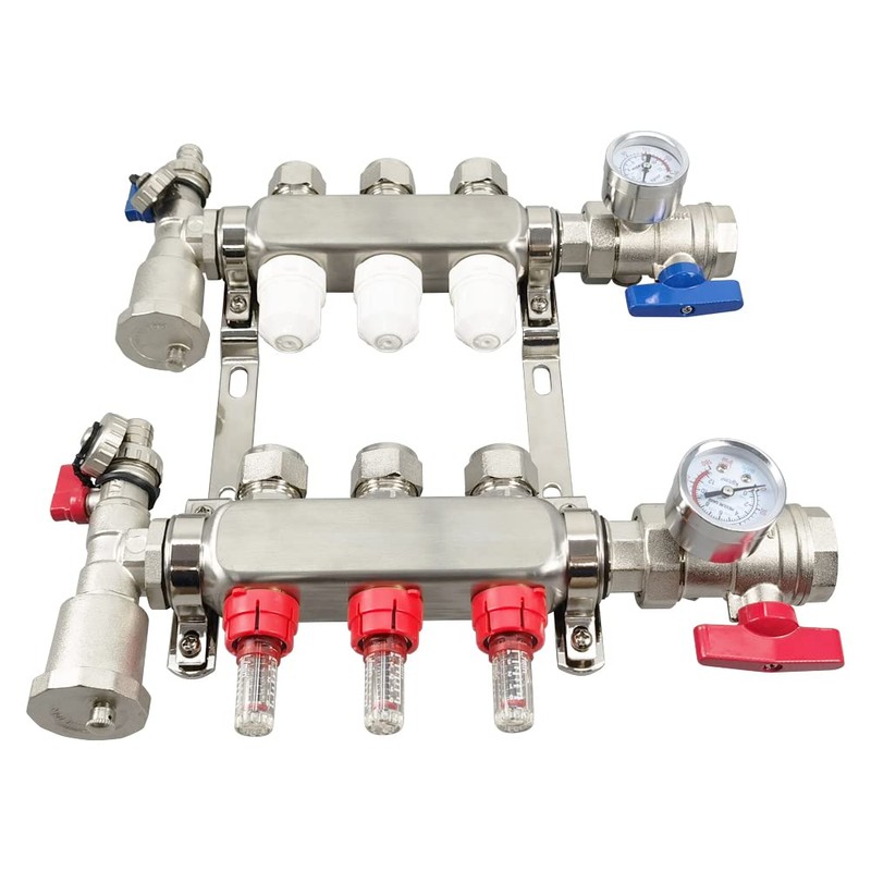 INTBUYING 3-Loop 1/2" Radiant Floor Heating Manifold Set Stainless Steel
