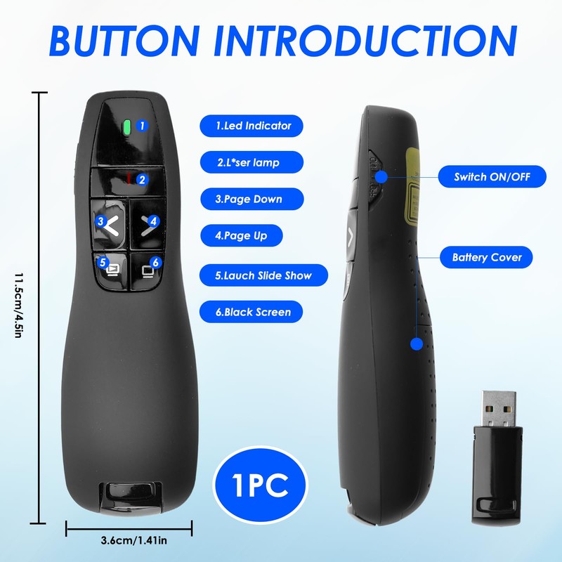 Wireless Presenter Remote Presentation Clicker for Powerpoint 2.4GHz 328FT/100M Presentation