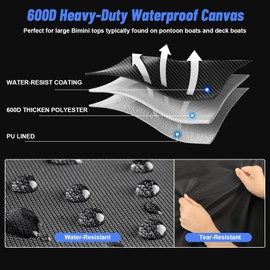 HWEIUA Bimini Top Storage Boot 91"-96" Width, 600D Heavy-Duty Waterproof UV Protection Pontoon Bimini Boot Cover Replacement Suited for Standard 3-4 Bows Bimini Tops