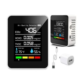 5-in-1 Indoor Air Quality Monitor, Professional Portable Detector & Accurate CO2, TVOC, HCHO, Humidity& Temperature Particle Counter, for Home, School, Hotel, Office Air Detector -White