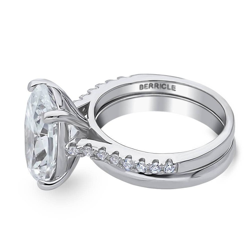 BERRICLE Rhodium Plated Sterling Silver Oval Cut Cubic Zirconia CZ