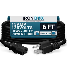 IronBox Electric - Heavy-Duty 5-15P to C13 Power Cord - 3 Prong 15A 125V 14/3 SJT PC Cable - Cord for Computer, Monitor, Subwoofer, Amplifier - Cable for Power Supply - (Black 6 Foot)