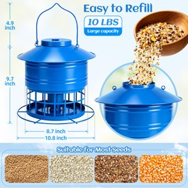 Bird Feeder for Outdoors, Squirrel Proof Bird Feeder for Outside 10LB Metal Caged Wild Bird Feeder with 32 Feeding Ports, Hanging Birdfeeder for Small Birds, Cardinals, Bluebirds, Finches (Blue)