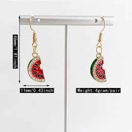 SLSF Bohemian Cute Funny Lifelike Sparkly Shine Crystal Watermelon Dangle Drop Earrings Hypoallergenic Fruit Hook Earrings for Women, Metal, n/p