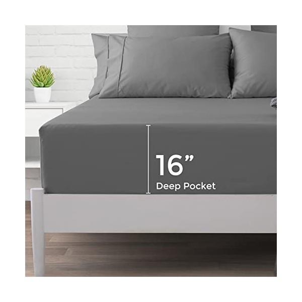 400 Thread Count 100% Cotton Fitted Sheet, Dark Grey Queen
