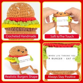 Funny Positive Burger, Emotional Support Hamburger, Cute Crochet Hamburger with Positive Card Cheer Up Birthday Coworker Gifts for Best Friend Birthday Housewarming Women Teacher
