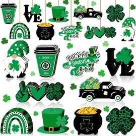 St. Patrick's Day Shamrock Ornaments 30 Pcs St. Patrick's Day Tree Decorations Shamrock Wooden Cutouts Hanging Ornaments for St. Patricks Day Tree Wall Decoration (Vivid Style)