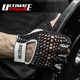 RLG RL GRIPS Mesh Fitness Gloves for Men and Women + Gift Shaker - Breathable Leather Gloves for Fitness Training, Weightlifting and Crossfit (Black, S)