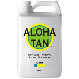 ALOHA TAN - LIGHT - Spray Tan Solution - 8 oz - Sunless Self Tanning Liquid for Airbrush or HVLP System - INCLUDES: Applicator Mitt, Application Gloves and Best Fake Tanner Lotion Mousse Sample