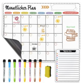 FIHODONE Monthly Planner Wipe Clean, A3 42 x 30 cm Whiteboard Weekly Planner Magnetic Monthly Planner Wipe Clean for Fridge, Household Planner Family with Marker & Eraser Sponge, for Meal Planner Week