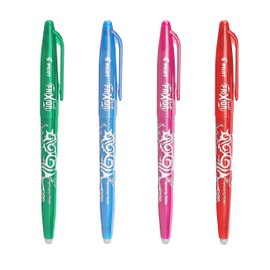 Pilot Frixion Ball Heat/Friction Erasable Rollerball Pen - Fine Line 0.5mm Tip Nib - Green, Light Blue, Pink & Red Ink - Pack of 4