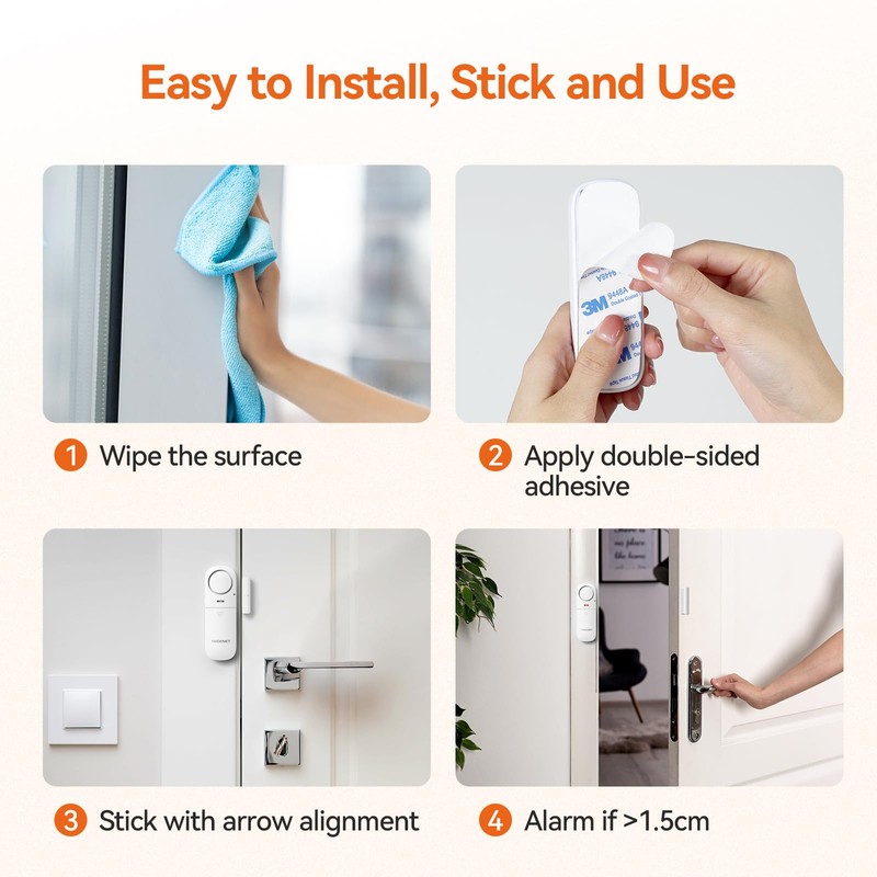 TECKNET Door Alarm Sensor 2 Packs With Remote Control, Window