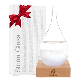 Storm Glass Weather Predictor, Glass Sphere with Wood Base, Christmas Decoration Snow Globe, Storm Glass Weather Forecast Weather Station (S)