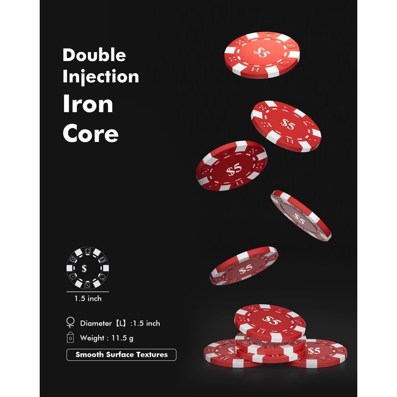 HEITOK Poker Set with Denominations, 300-pcs 11.5g Weighted Numbered Chips,