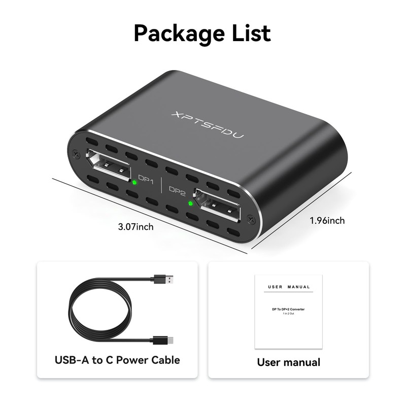 XPTSFDU 4K120Hz DisplayPort to Dual Displayport Splitter for Dual Monitors