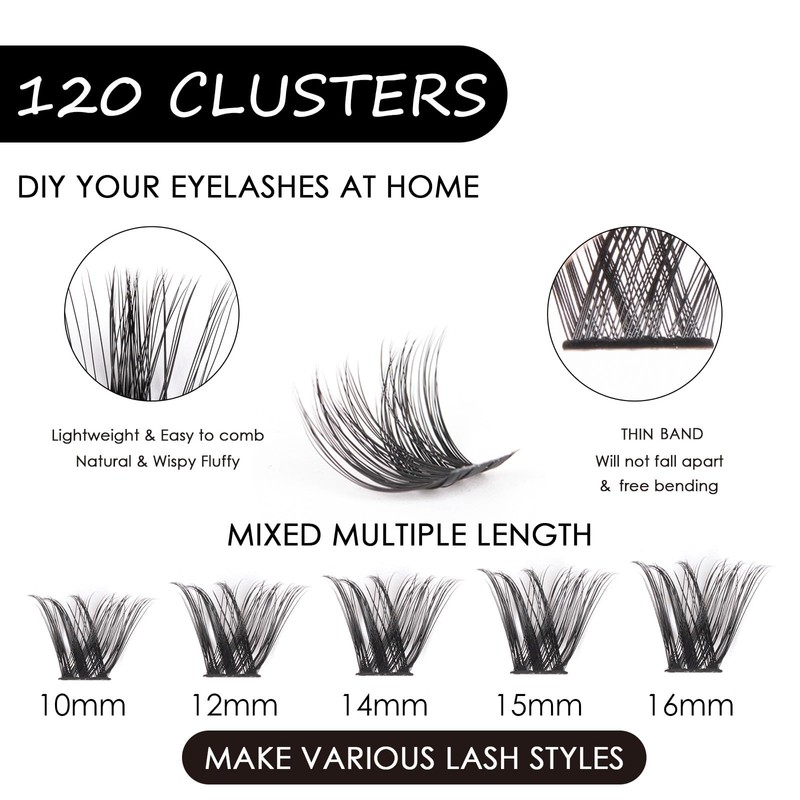 DM27 Eyelash Clusters, DIY Eyelash Extensions Kit with Applicator and