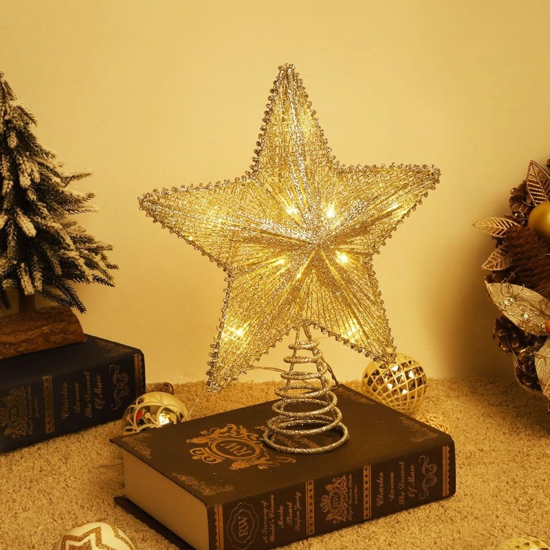 Lewondr Christmas Star Tree Topper, USB Powered Remote Controlled 6H