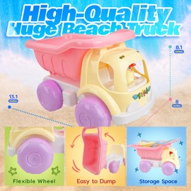 BELLOCHIDDO Beach Toys - Beach Dump Construction Truck, Durable and Lightweight Plastic Sand Truck, Sandbox Toys for Boys & Girls