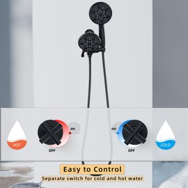 KAPHOME 2 Handle Shower Faucet Set With Handheld Shower Head,Dual 2 in 1 Shower Head System, Shower Combo Set with Handheld,2 Knobs Tub and Shower Trim Kit with Valve,Wall Mounted,Matte Black,2A3MK