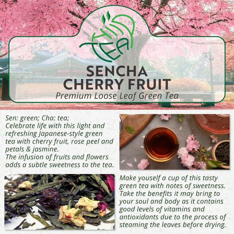 Sencha Cherry Fruit Green Tea - Premium Japanese-Style Sencha with