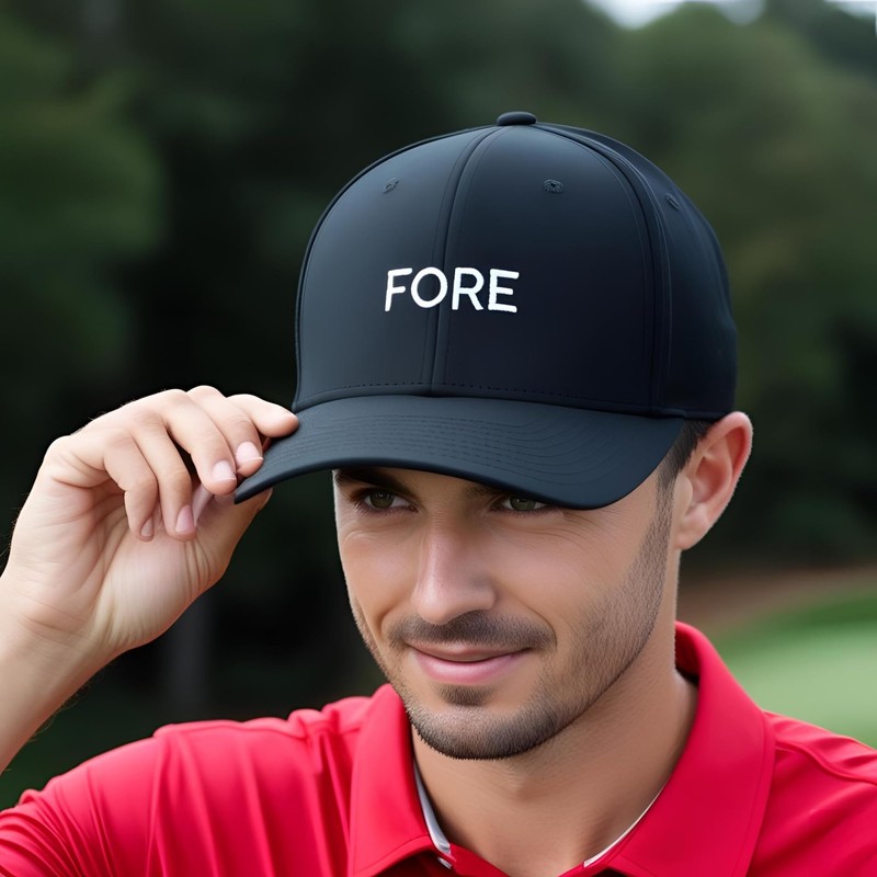 Fore Golf Hat, Black Baseball Cap, Adjustable Snapback, Lightweight Polyester
