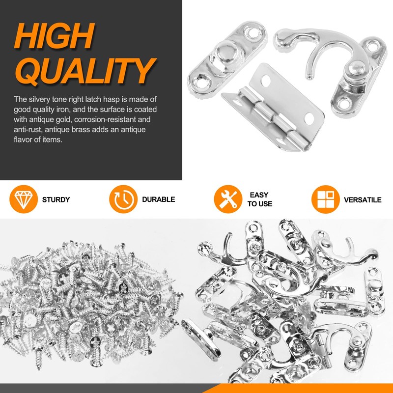 Rustark 20 Sets Silver Antique Small Box Hinges Right Latch
