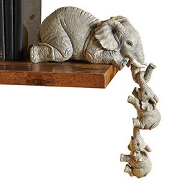 Collections Etc Full Size Elephant Sitter Hand-Painted Figurines - Set of 3, Mother and Two Babies Hanging Off The Edge of a Shelf or Table