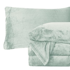 Elegant Comfort Luxuriously Soft 4-Piece Velvet Plush Flannel Sheet Set - Premium Quality - Cozy Warm, Anti-Static, Non Pilling Fuzzy Velvet Flannel Fleece Deep Pocket Sheet Set - Cal King, Mint Green
