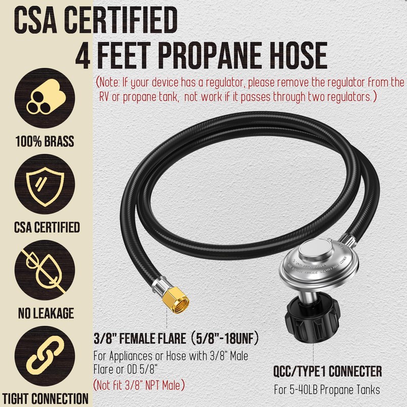 VIEAUBE 4 Feet Propane Regulator Hose for Grill Regulator Replacement