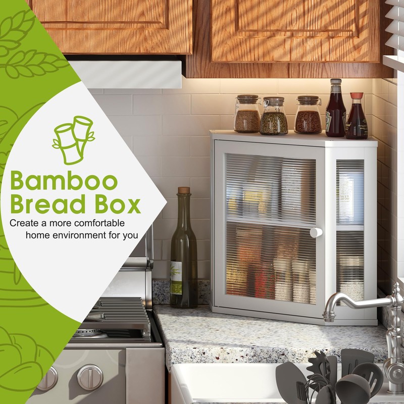 BMOSU Corner Bread Box for Kitchen Countertop Double Layer Bamboo