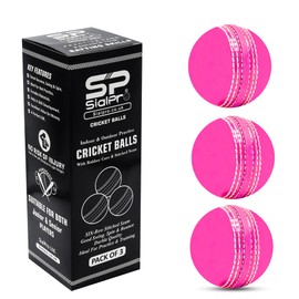SialPro Soft Cricket Rubber Ball Set Indoor/Outdoor Play for Junior Youth Adult Training, Coaching, Practice Excellent Bounce with Durable Traditional Seams Stitched (Pink Pack of 3)