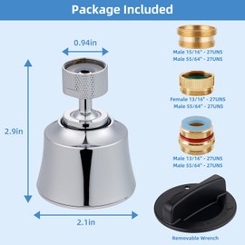 Hygie Rinse Kitchen Sink Faucet Head Replacement 4 Spray Faucet Sprayer Attachment with 2 Ball Joint, Big Angle Swivel, 55/64-27UNS Famale Thread, Male Thread Adapter Included, Chrome