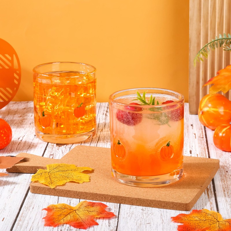 AimFun 2Pcs Pumpkin Icon Juice Glasses Fall Handblown Cocktail Glass