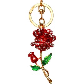 JewelBeauty Blossoming Rose Keychain Sparkling Flower Keyring Crystal Rhinestones Purse Pendant Handbag Charm (red)