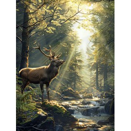 LOMSIOY DIY 5D Diamond Art Kits for Adults, Deer Diamond Painting Kits for Beginner, Elk Diamond Art with Round Full Drill Rhinestone Crafts Gem Arts for Home Wall Decor 12 * 16 inch