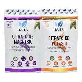 Citrato de magnesio y Citrato de Potasio bolsas 120 cpsulas cada uno Suplemento Alimenticio  Saisa Herbal Sin sabor  Alta biodisponibilidad  Apoyo... 