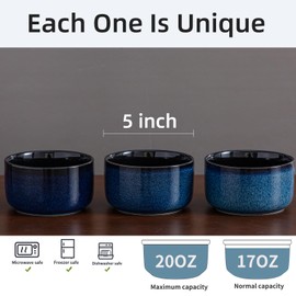 Chubacoo Ceramic Bowls Set with Lids: Set of 4 Microwave Safe Bowls for Soup Meal Prep Cereal Salad Fruit - Food Storage Containers with Lids for Work Lunch Pinic Camping - Glaze Blue A