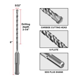 SALI Rotary Hammer Drill Bits 5/32"*6" 10 Pcs Rotary Hammer Drill Bits Concrete Masonry Hole Tool with Storage Case for Concrete, Stone, Brick