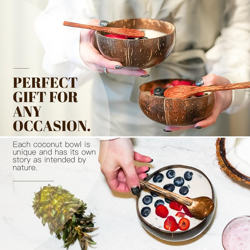 Bella Tree® Set of 2 Coconut Bowls with 2 Wooden