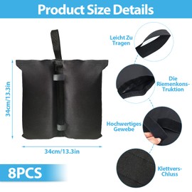 8Pcs Pavillon Sandsäcke, Sandsäcke zum Befüllen 800D Oxford Pavillon Gewichte, Standfuß für Pavillon Gewichtssack für Pop-Up Flatpavillon Zelt Sonnenschirm Terrassenschirm Schwarz