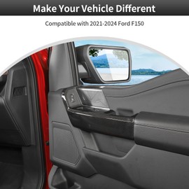 CheroCar 2pc Interior Front Door Handle Panel Cover Trim Accessories for Ford F150 2021-2024 [Carbon Fiber Grain]
