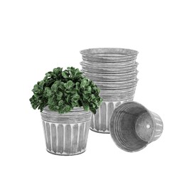 vensovo 5 Inch Silver Metal Rustic Flower Pots - 6Pcs Medium Galvanized Planters with Drainage Hole and Rubber Plug, Rustproof Metal Bucket Plant Pots Farmhouse Vintage Style for Decor