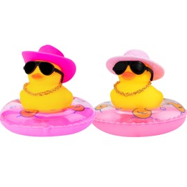 wonuu Car Rubber Duck 2Pcs Duck Car Decoration Dashboard Car Ornament for Car Dashboard Decoration Accessories with Mini Swim Ring Sun Hat Necklace Sunglasses