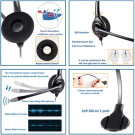 VoiceJoy USB Headphone Office Noise Cancelling Headphones with Quick Disconnect to USB Adapter for Laptop, PC,Skype,Zoom,Webinar,Call Center,Office