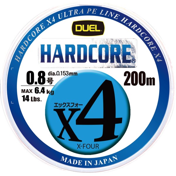DUEL H3246N-5CBL PE Line HARDCORE X4 [Line Fishing Line, High Strength, High Sensitivity] No. 0.8 no. 668.4 ft (200 m) 5 Color/Yellow Marking