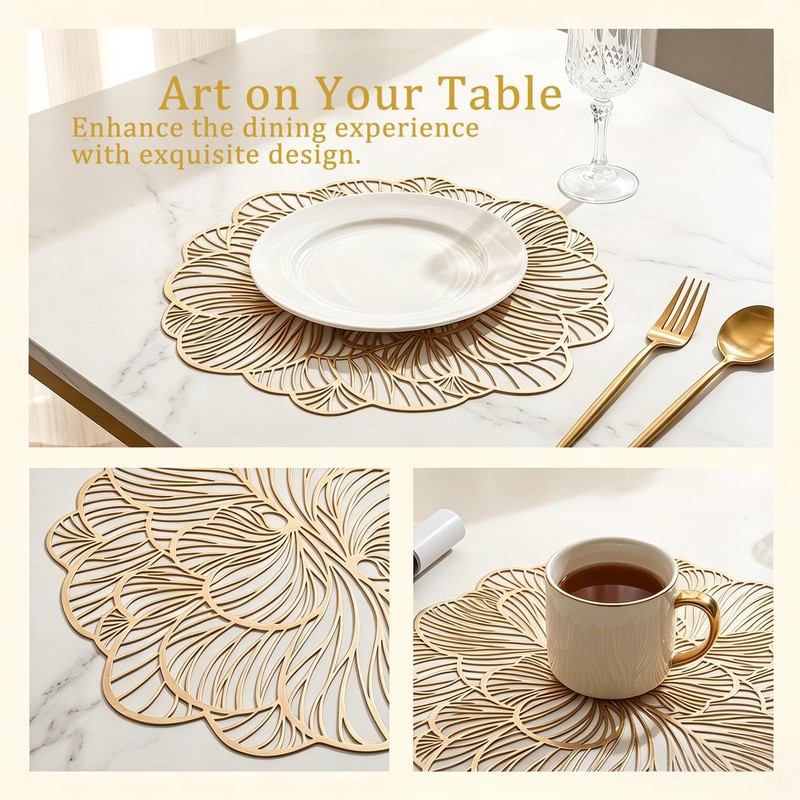 Simulated Flower-Shaped Vinyl Plastic Placemats Set of 6 — Heat