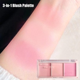 Blushers for Cheeks, 3-in-1 Matte Peachy Pink Face Blush Make Up Powder, Nude Pink Pigmented Long-Lasting Smudge-proof Blendable Rosy Pink Makeup Blusher Skin Tint Natural look
